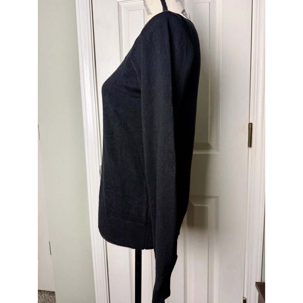 Lety & Me Black Knit Asymmetrical Neck Pullover Sweater Women Size M Long Sleeve - Picture 3 of 7